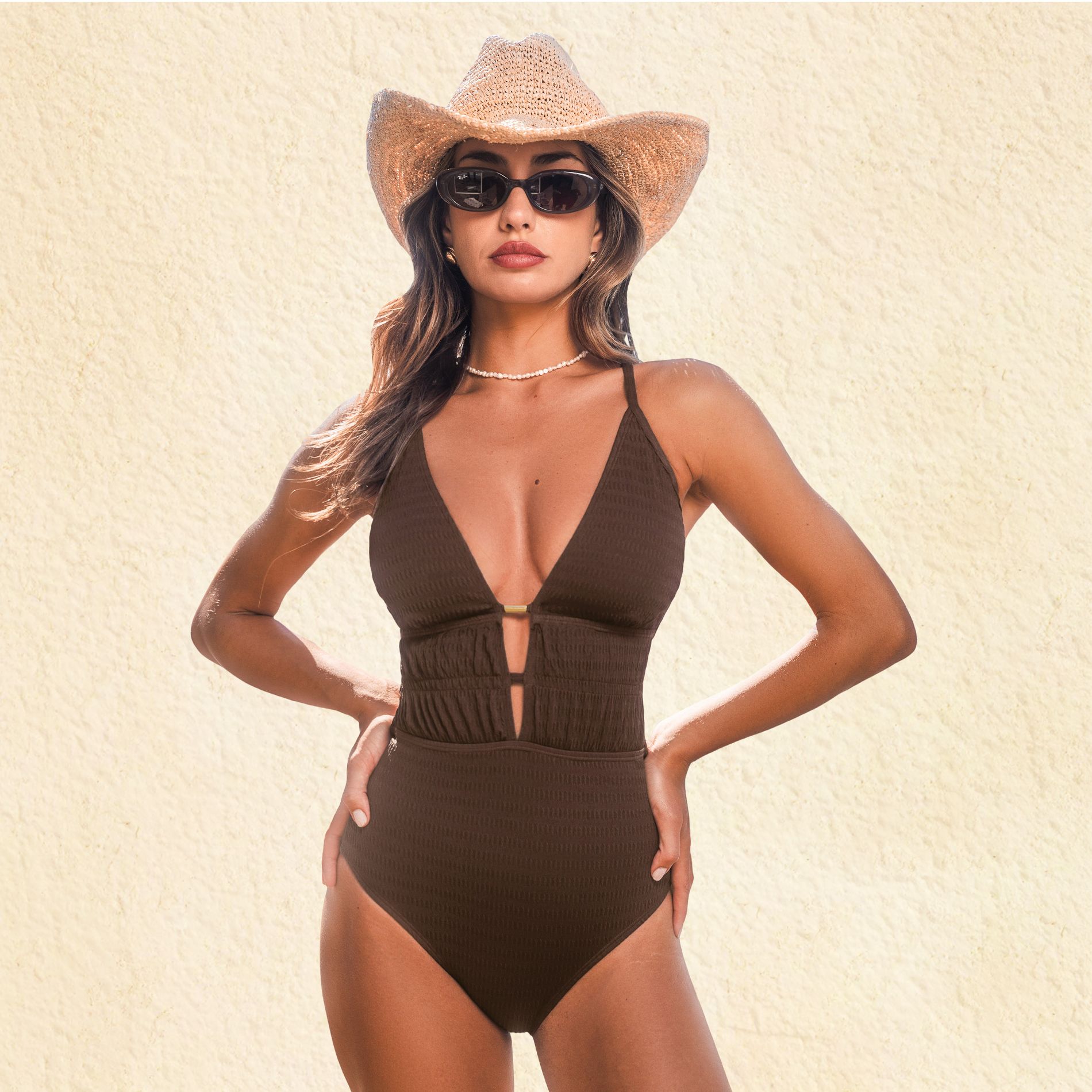 Women's Plunging Criss-Cross Back One-Piece Swimsuit - Cupshe-L-Brown