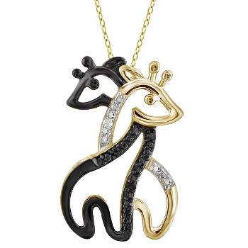 Women's Sterling Silver Accent Round-Cut Black and White Diamond Prong Set Giraffe Pendant (18")