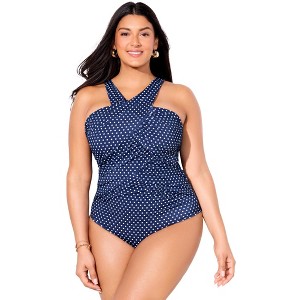 Swimsuits for All Women's High Neck Wrap One Piece Swimsuit (Plus Sizes Available) - 1 of 4