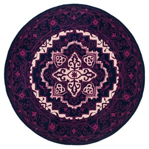 Purple/Ivory Floral Tufted Round Area Rug 5