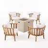 Christopher Knight Home Ridgeview Outdoor Acacia Wood 5 Piece Club Chair and Fire Pit Set with Cushions, Teak/White - 2 of 4