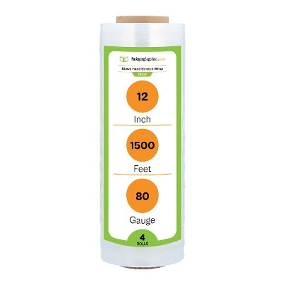 PSBM 12" x 1500' 4 Rolls Blown Hand Shrink Film Packaging Stretch Wrap 80 Gauge Clear
