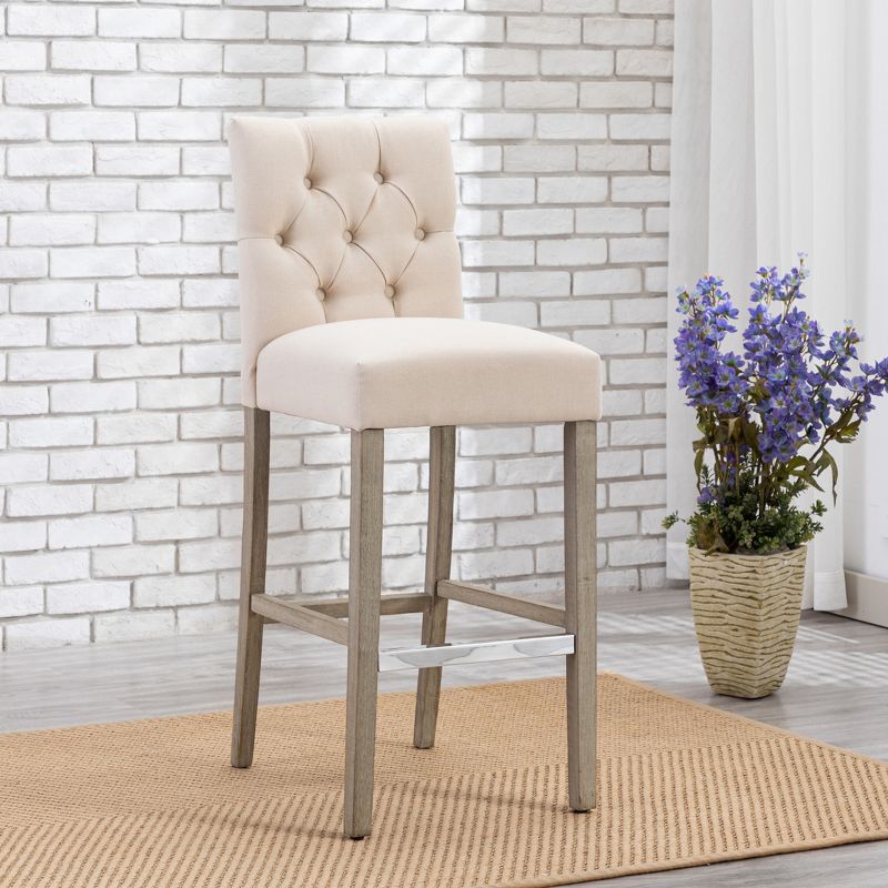 WestinTrends 29" Upholstered Linen Fabric Tufted Bar Stool Chair, 2 of 4