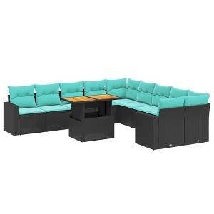 vidaXL 11 Piece Patio Sofa Set with Cushions Black Poly Rattan - 1 of 4