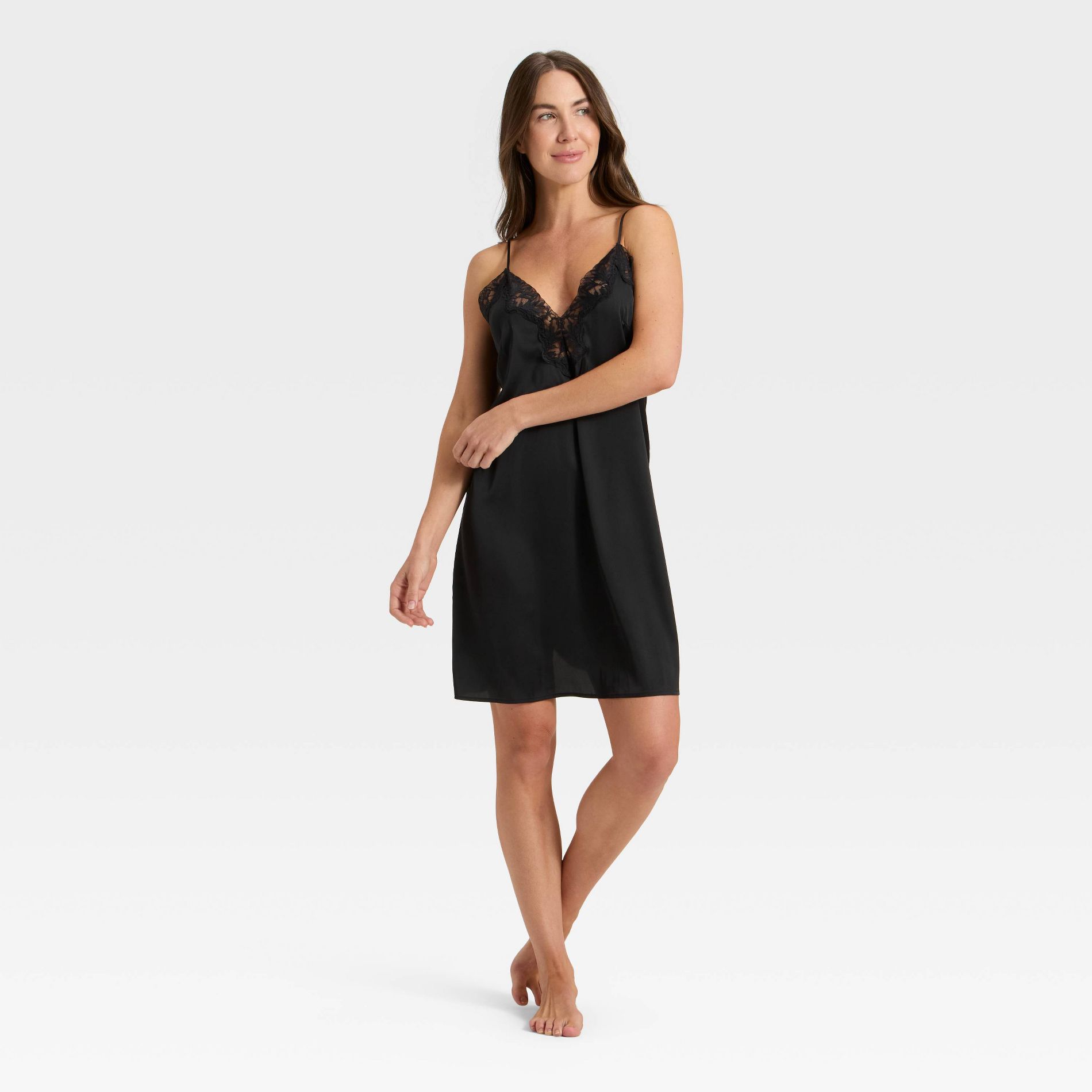 Women's Lace Trim Satin Chemise - Auden™