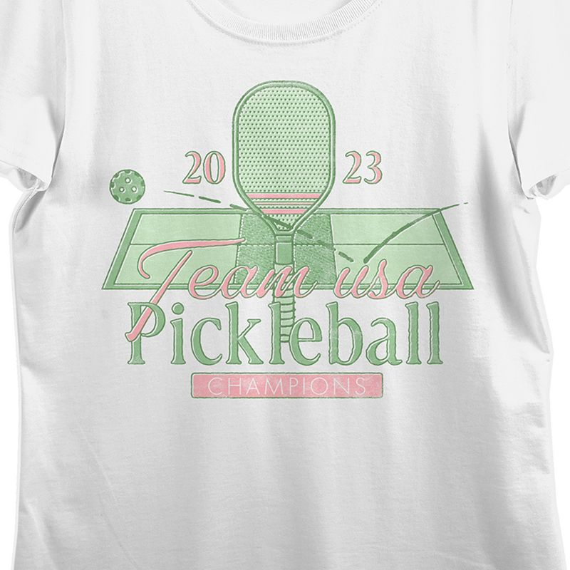 Vintage Team USA Pickleball Distressed Pickleball Court Crew Neck Short Sleeve White Women's T-shirt, 2 of 3