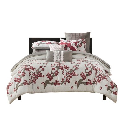 N Natori Floral Oversized Cotton Sateen Comforter Set with matching Shams