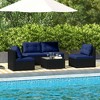 Costway 5 Piece Outdoor Furniture Set with Seat & Back Cushions Tempered Glass Tabletop Black/Blue - 4 of 4