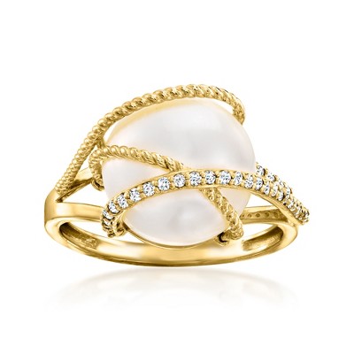 Ross-Simons 12mm Cultured Pearl and .16 ct. t.w. Diamond Ring in 14kt Yellow Gold