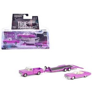1974 Cadillac Eldorado Convertible Pink and 1972 Chevrolet C-30 Truck Pink with Hauler 1/64 Diecast Model Cars by Greenlight - 1 of 4