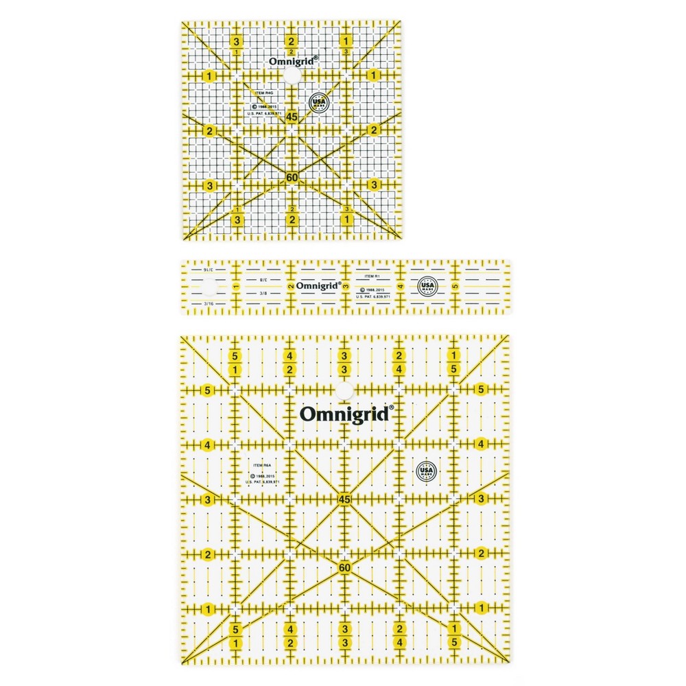 Omnigrid Quilting Ruler Value Pack: Sewing Tools Set, 6.125" Length, 6" Width, 3-Piece Quilting Supplies