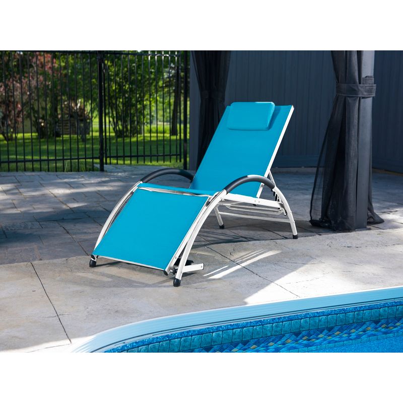 The Hamptons Collection 67” Blue Foldable and Adjustable Aluminum Outdoor Lounge Chair, 2 of 5