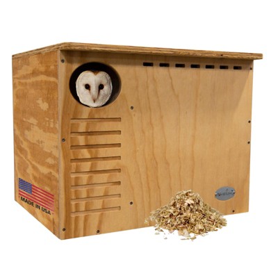 JCs Wildlife Barn Owl Nesting Box Large House Crafted in USA - Exterior Grade Treated Plywood - Mounting Hardware and Pine Shavings Included -