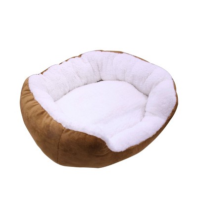 Pet Genius Heated Oval Pet Bed - White and Brown