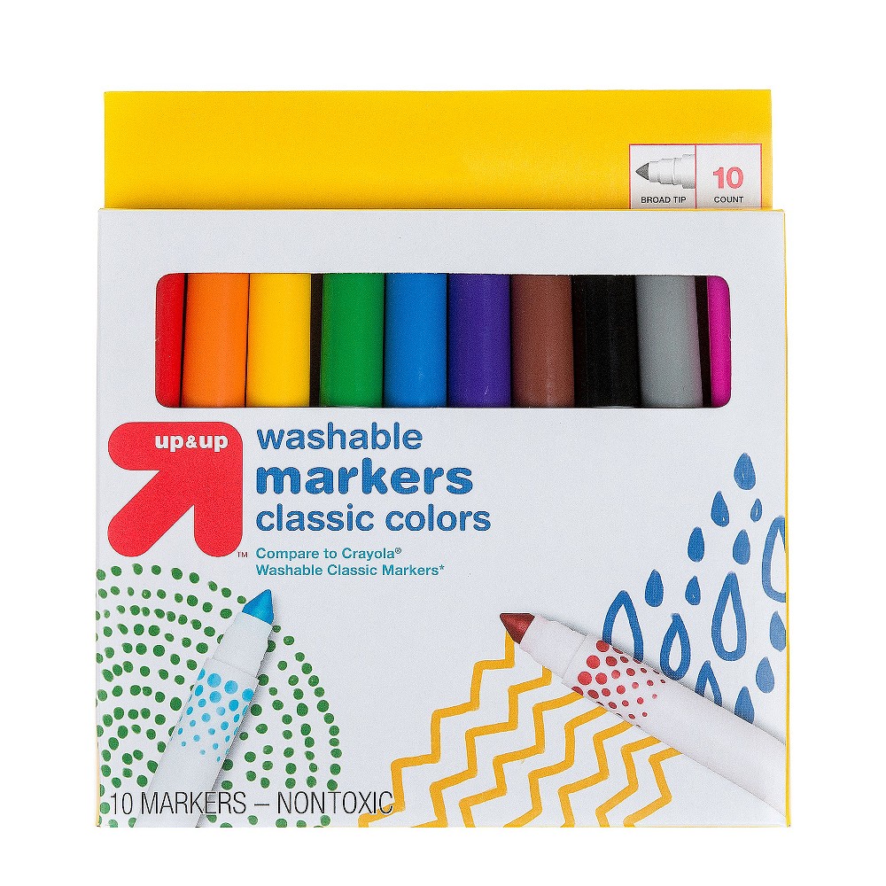 Markers Broad Tip Washable Classic Colors 10ct - Up&Up was $3.29 now $0.65 (80.0% off)