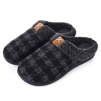 Men's House Memory Foam Slippers Closed Toe House Shoes with Indoor Outdoor Rubber Sole