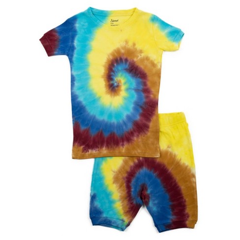 Leveret Kids Two Piece Cotton Short Pajamas Swirl 1 Tie Dye 4 Year