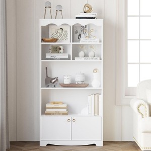5 Tier Modern Bookcase with Doors, Brown Wood Bookcase Storage Organizer Shelf, 63 in Tall Display Storage Shelves for Bedroom, Living Room, Office - 1 of 4