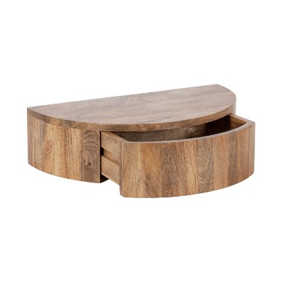 Natural Brown Mango Wood Floating Side Table with Drawer