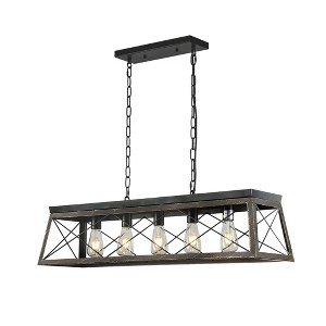 ALOADECOR 5-Light Square/Rectangle Industrial Antique Bronze Brushed Chandelier Modern Farmhouse Wrought Iron  Hanging Light  For Kitchen Table - 1 of 4