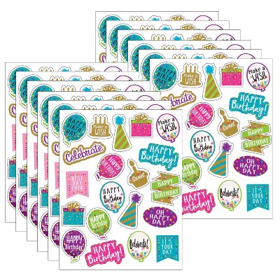 Teacher Created Resources® Confetti Happy Birthday Stickers, 120 Per Pack, 12 Packs