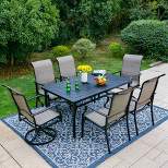 7pc Outdoor Dining Set with Rectangular Table with 1.9" Umbrella Hole & Padded Textilene Chairs  - Gray/Black - Captiva Designs
