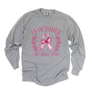 Simply Sage Market Women's Coquette In October We Wear Pink Long Sleeve Garment Dyed Tee - 1 of 3