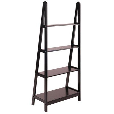 Transitional Espresso Wood 4-Tier Ladder Bookcase