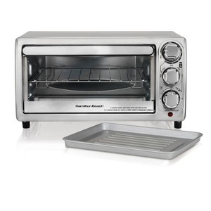 Hamilton Beach 4-Slice Toaster Oven - Silver: Countertop, Stainless Steel, Broiler & Bakes, Includes Baking Pan & Rack - 1 of 4