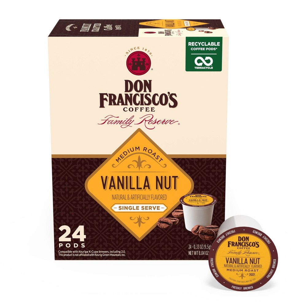 Don Francisco's Vanilla Nut Medium Roast Coffee - Single Serve Pods -24 Pods. ((BB:MAR-28-2022))