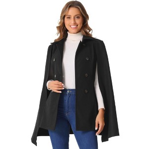 INSPIRE CHIC Women's Cape Slit Long Sleeve Double Breasted Cloak Coat - 1 of 4