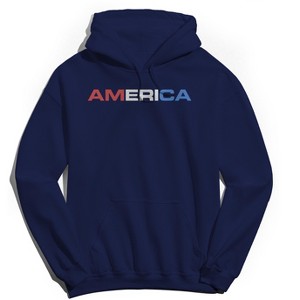 Americana Men's America Bold Type Logo Red And Blue Long Sleeve Graphic Cotton Sweatshirt Hoodie - 1 of 4