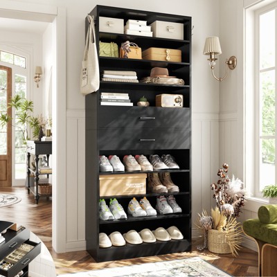 Aheaplus 80-In Tall Shoe Cabinet with Drawers, 9-Tier Shoe Storage Shelves