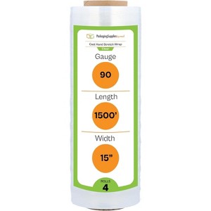 PSBM 4 Rolls 15" x 1500' 90 Gauge Cast Hand Pallet Stretch Wrap Plastic Shrink Film - 1 of 4
