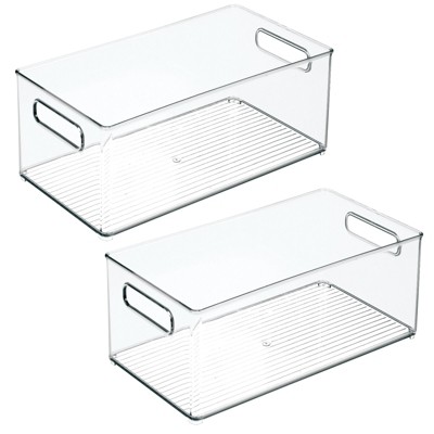 mDesign Deep Plastic Kitchen Storage Organizer Bin with Handles - 2 Pack - Clear