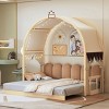 Twin Size Canopy Platform Bed with Arched Roof and Trundle, Extended Bed with Tent and Light Strip, Wooden Bed with Whiteboard-Baofuwish - 3 of 4