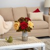 Nearly Natural 17-in Peony, Hydrangea and Dahlia Artificial Arrangement in Stoneware Vase with Gold Trimming - 2 of 3