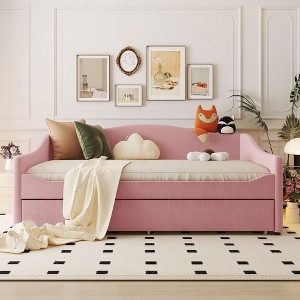 GDFStudio Nelson Full Size Teddy Fleece Upholstered Daybed with LED Light and Twin Trundle - 1 of 4