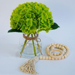 Hydrangea Artificial Flowers in Vase, Real Touch Faux Hydrangea with Faux Water for Home Office Wedding Decor,Green. - 1 of 4