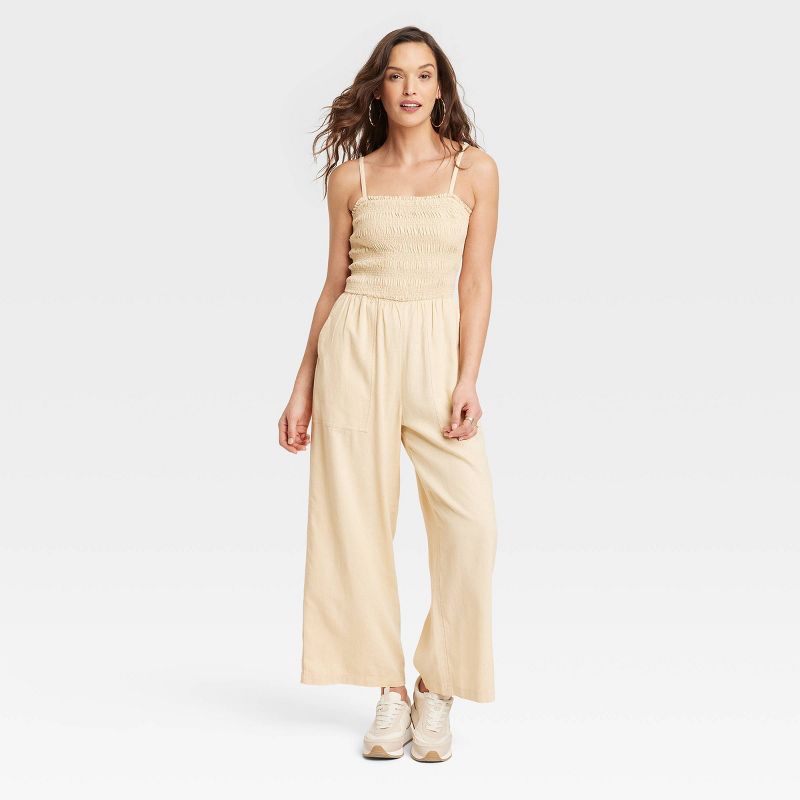 Women's Smocked Linen Maxi Jumpsuit - Universal Thread™, 1 of 8