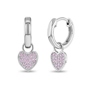 Girl's Pave Heart Dangle Huggie Hoop Sterling Silver Earrings - In Season Jewelry - 1 of 3