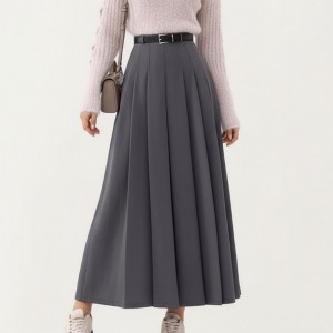 Anna-Kaci Women's High Waist Pleated Maxi Skirt with Belted Waist and Flowing Tailored Silhouette - 1 of 4