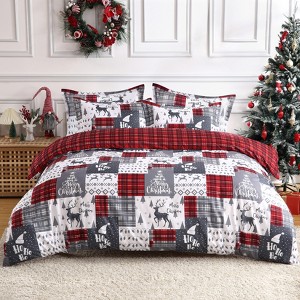 Christmas Duvet Cover Set with 2 Pillowcases, Christmas Plaid Duvet Cover Queen Duvet Covers with Button Closure Xmas Bedding Gift - 1 of 4