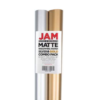JAM PAPER Silver & Gold Gift Wrapping Paper Roll Combo Pack - 2 packs of 25 Sq. Ft.