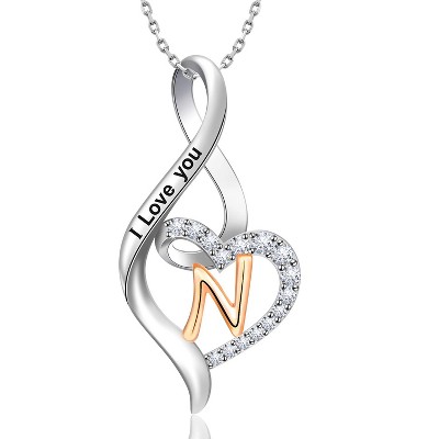 Molenia Heart Initial Necklace for Women, 925 Sterling Silver Heart Letter Pendant Necklace for Her, Fine Jewelry Necklace Gifts for Her Wife Women