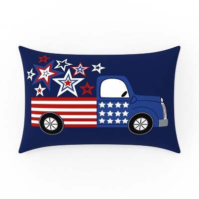 12"x18" Outdoor/Indoor Patriotic Truck Lumbar Throw Pillow Red - Pillow Perfect: Velvet, 4th of July Decor