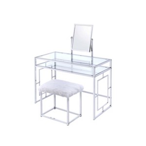 Acme Furniture Carenze Ii Vanity Table White Faux Fur/Chrome Finish - 1 of 4