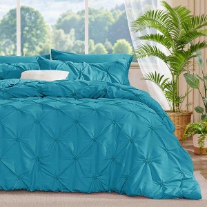 BAGOKIE 3 Pieces Floral Pinch Pleat Bed in a Bag Comforter Set for All Season - 1 of 4