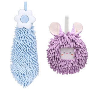 REGALWOVEN 2 Packs Soft Absorbent Cute Decorative Chenille Hand Towel for Bathroom 6" x 15"/7" x 7" - 1 of 4