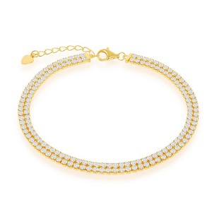 Bella Silver Sterling Silver Double Row CZ Tennis Bracelet - Gold Plated - Yellow - 6.5+1 Inch - 1 of 3